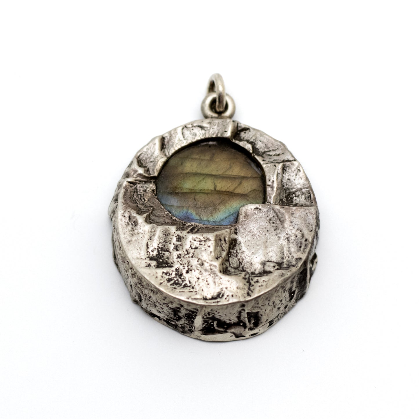 Finnish Brutalist Silver Pendant with Spectrolite