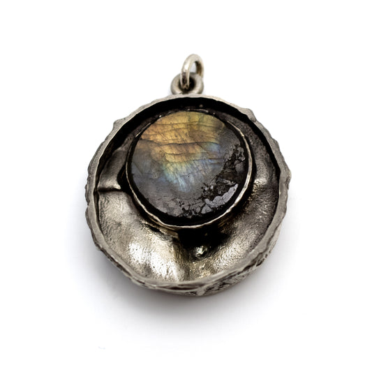 Finnish Brutalist Silver Pendant with Spectrolite