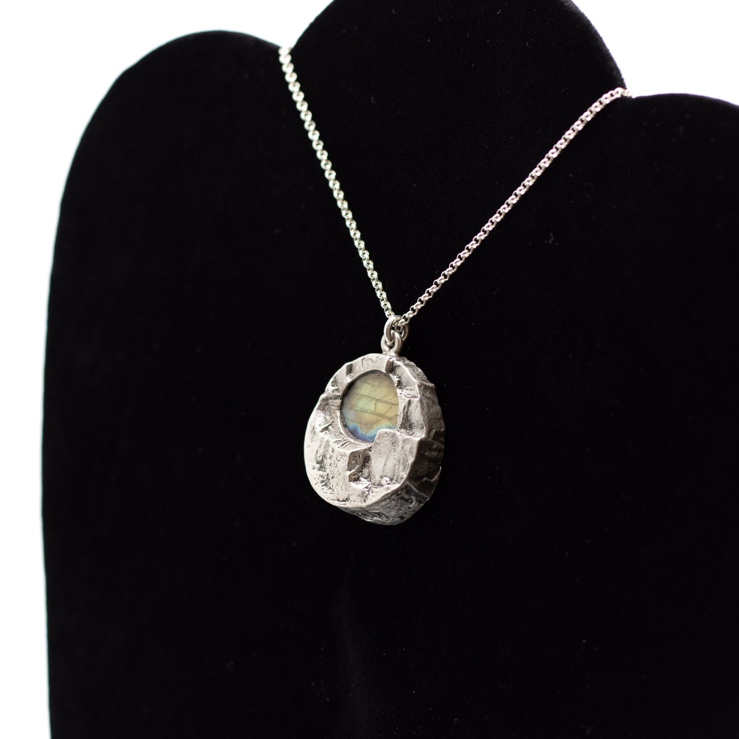 Finnish Brutalist Silver Pendant with Spectrolite