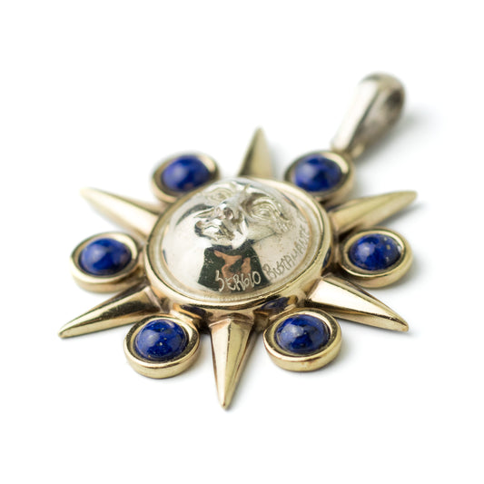 Sergio Bustamante Vintage Sun Pendant in Sterling Silver with Lapis Lazuli