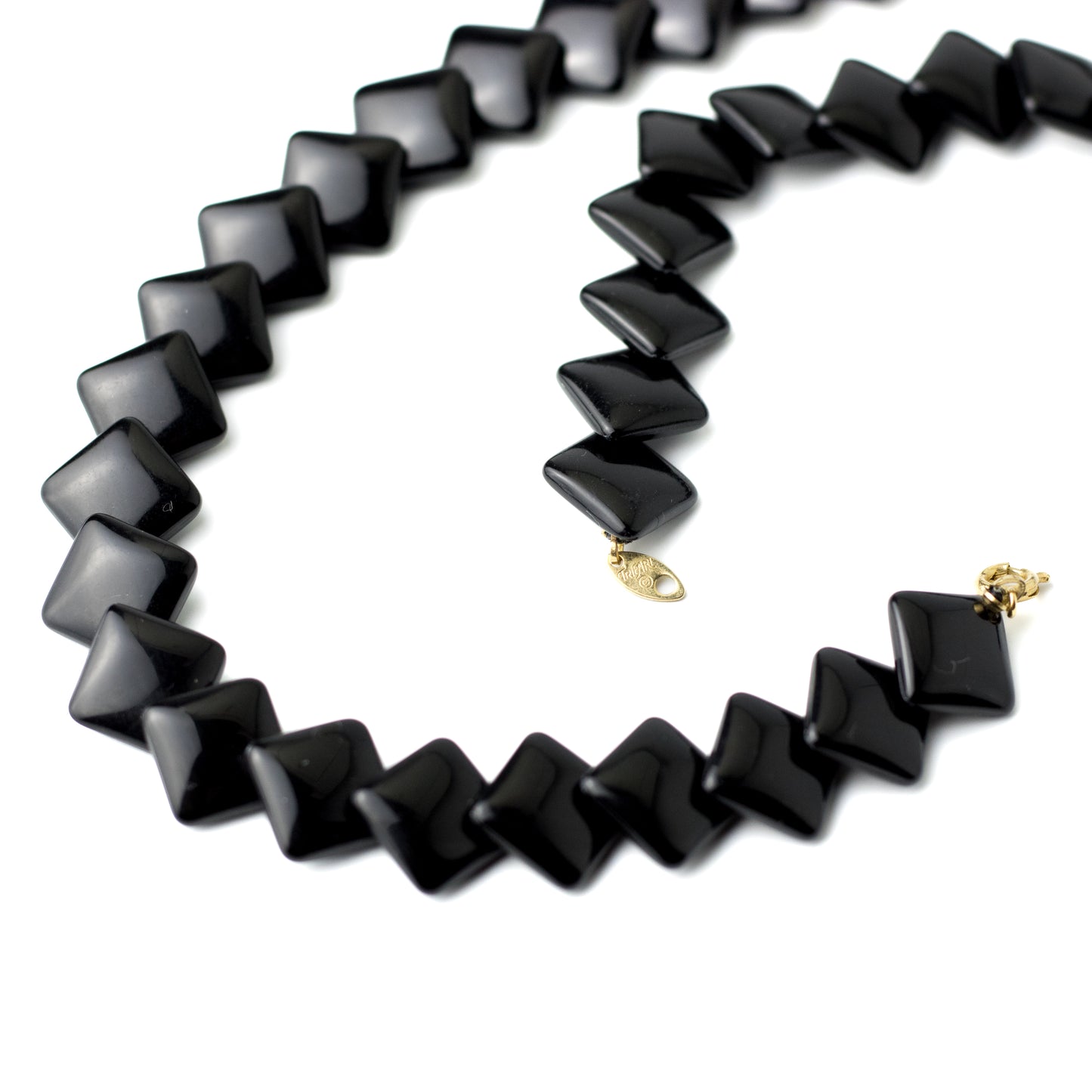 Vintage Trifari Black Square Beads Choker Necklace