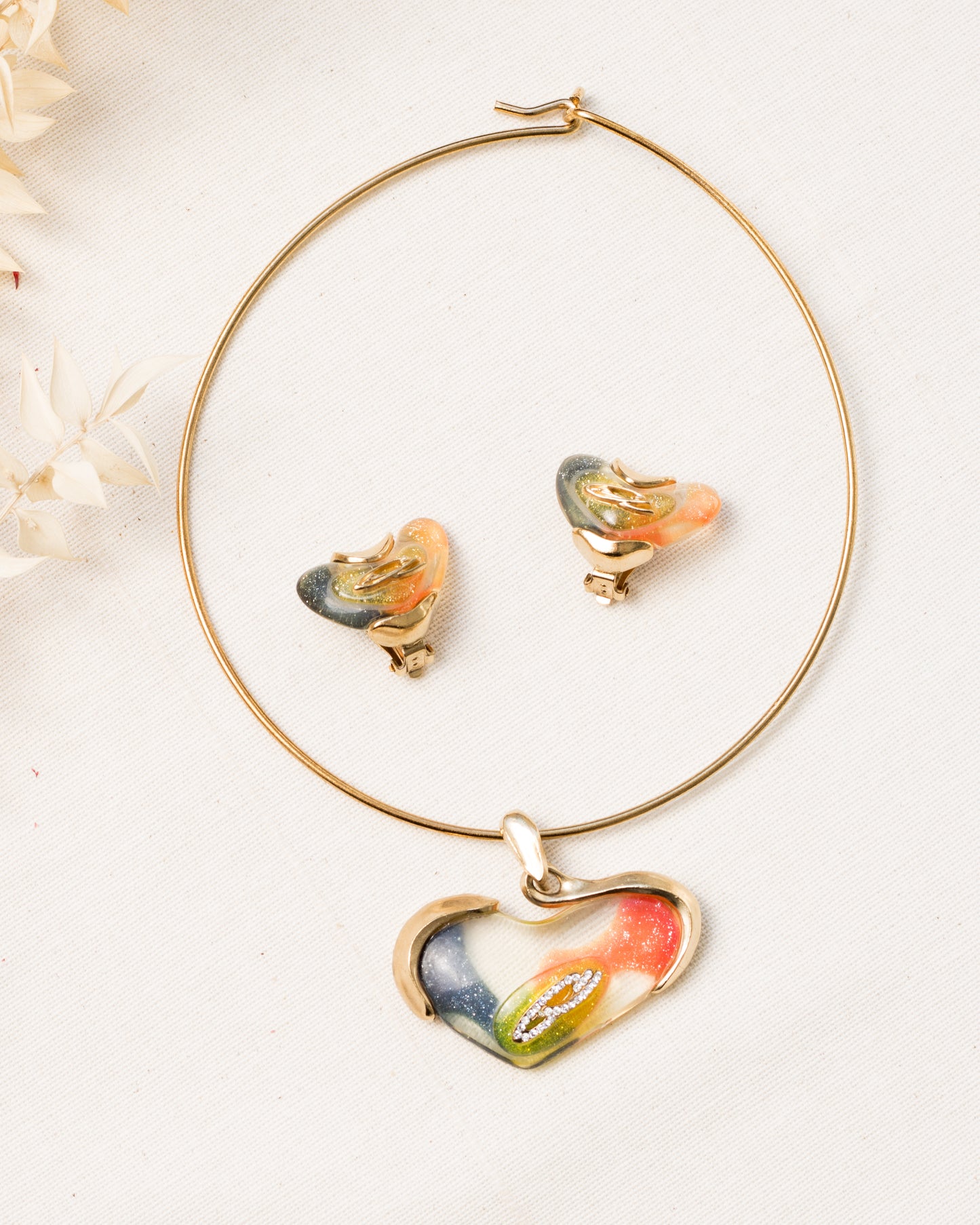 Christian Lacroix Vintage Jewelry Set with Rainbow Resin Hearts