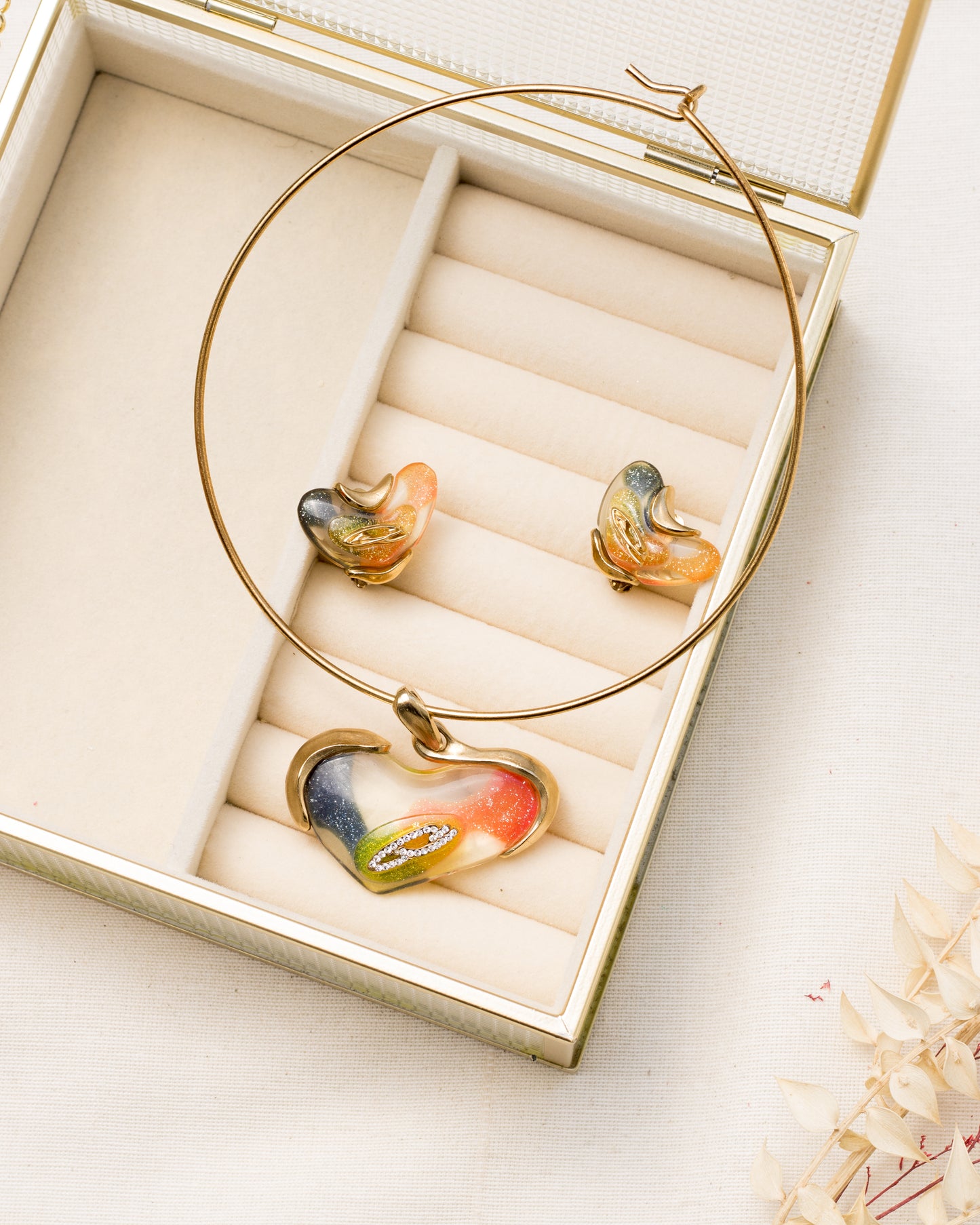 Christian Lacroix Vintage Jewelry Set with Rainbow Resin Hearts