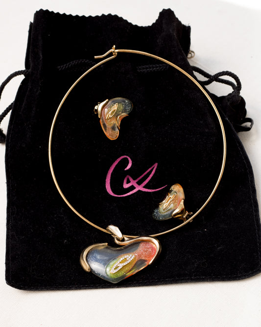 Christian Lacroix Vintage Jewelry Set with Rainbow Resin Hearts