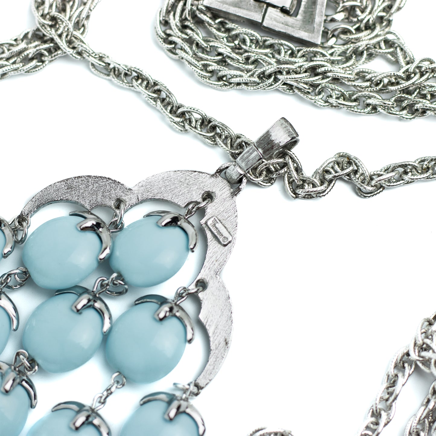 Trifari Waterfall Pendant Necklace with Blue Drops in Silver Tone