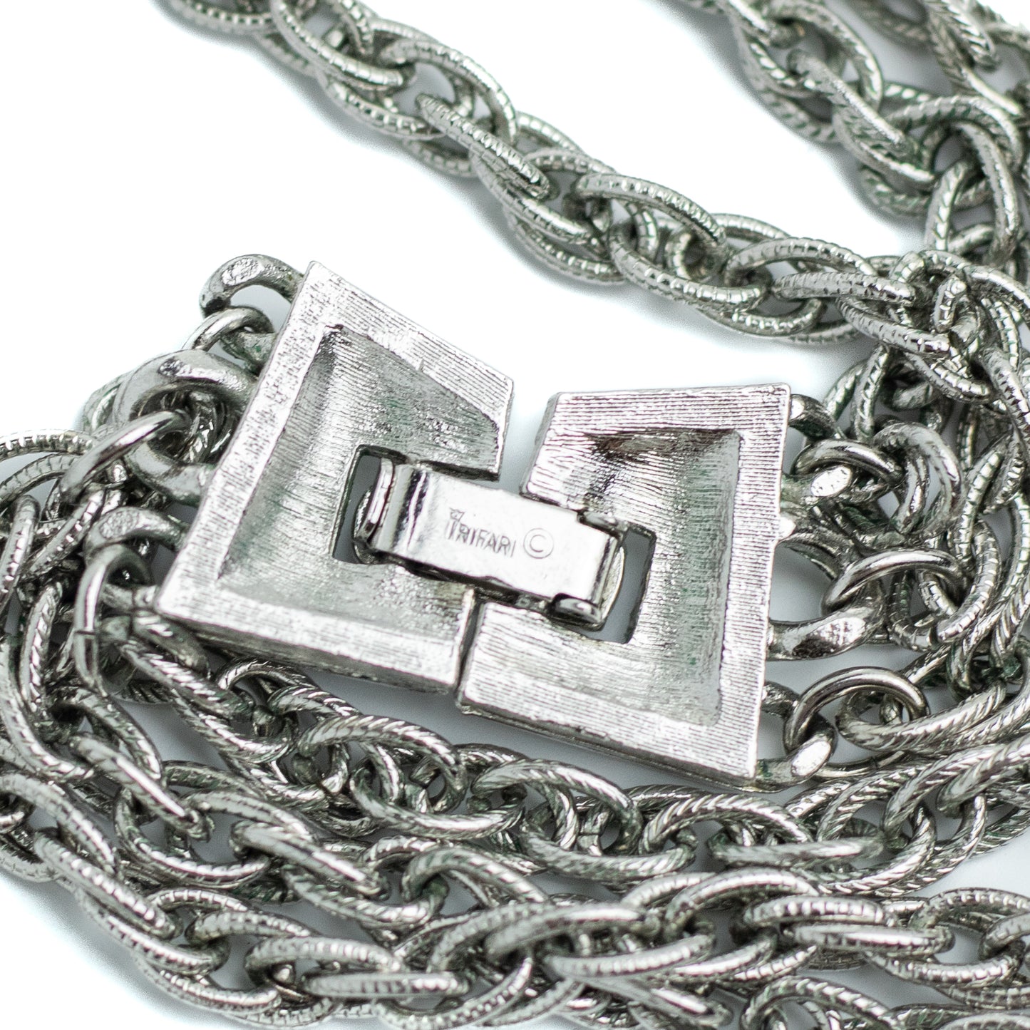 Trifari Waterfall Pendant Necklace with Blue Drops in Silver Tone