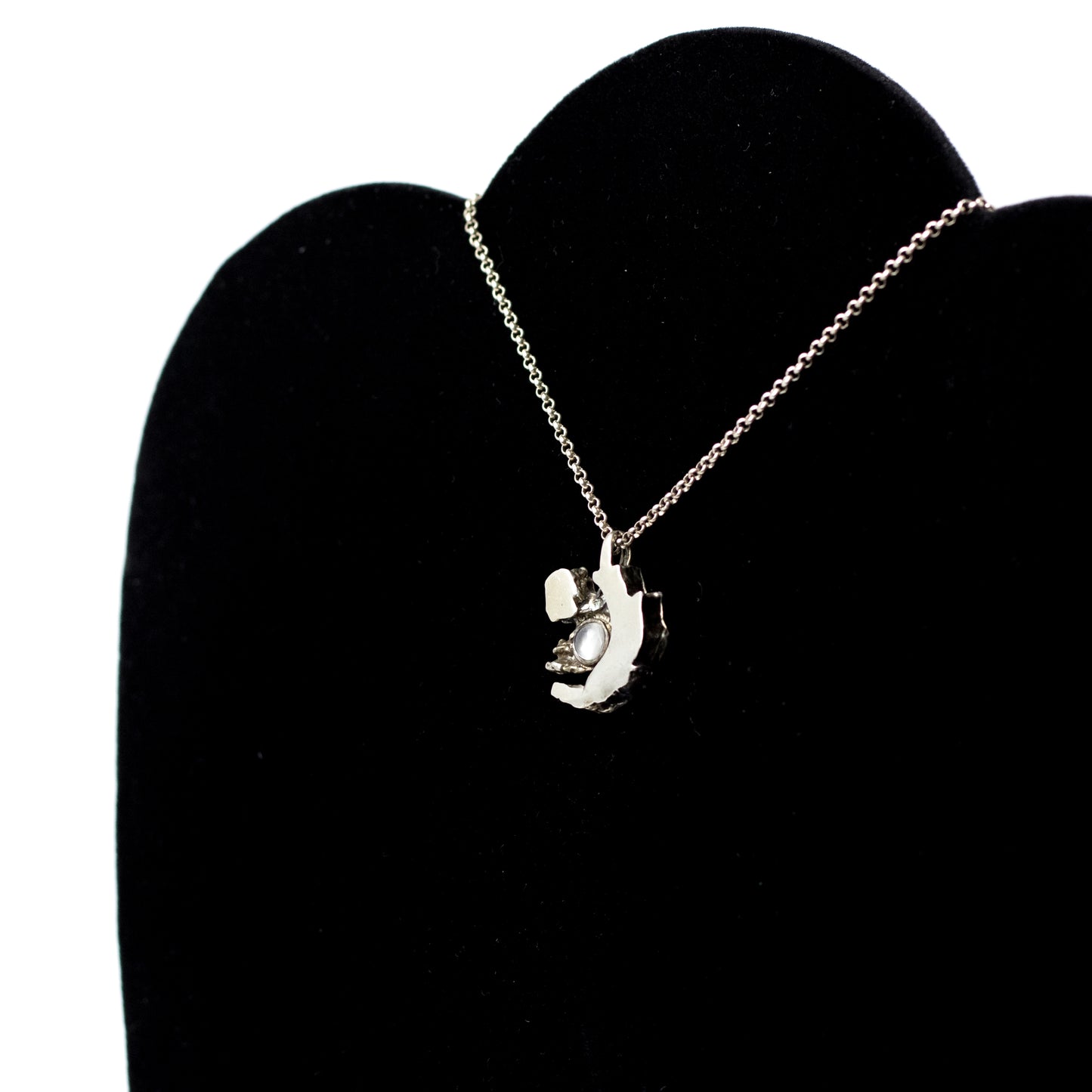 Vintage Brutalist Silver Pendant with Moonstone