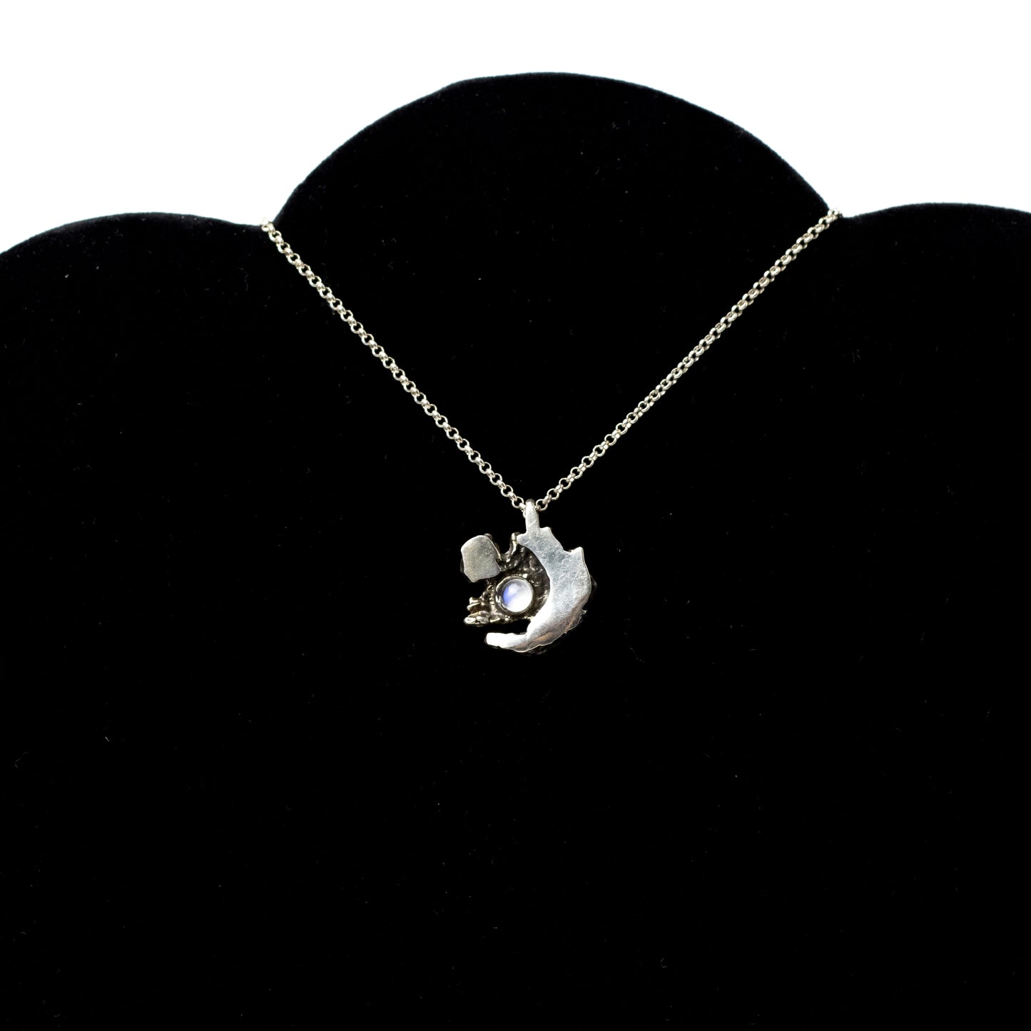 Vintage Brutalist Silver Pendant with Moonstone