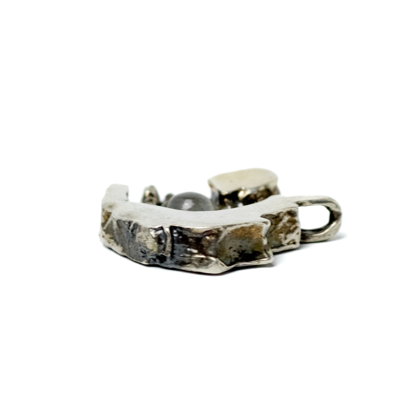 Vintage Brutalist Silver Pendant with Moonstone