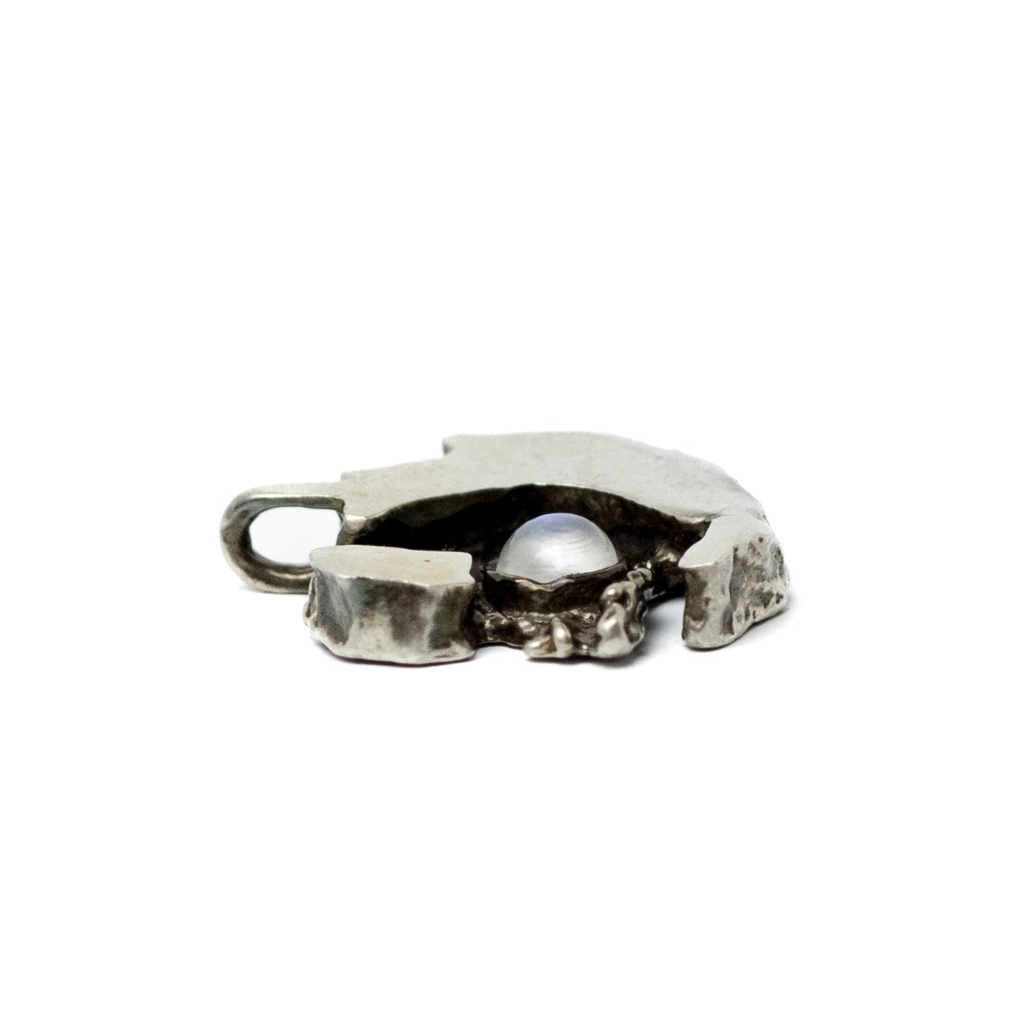 Vintage Brutalist Silver Pendant with Moonstone