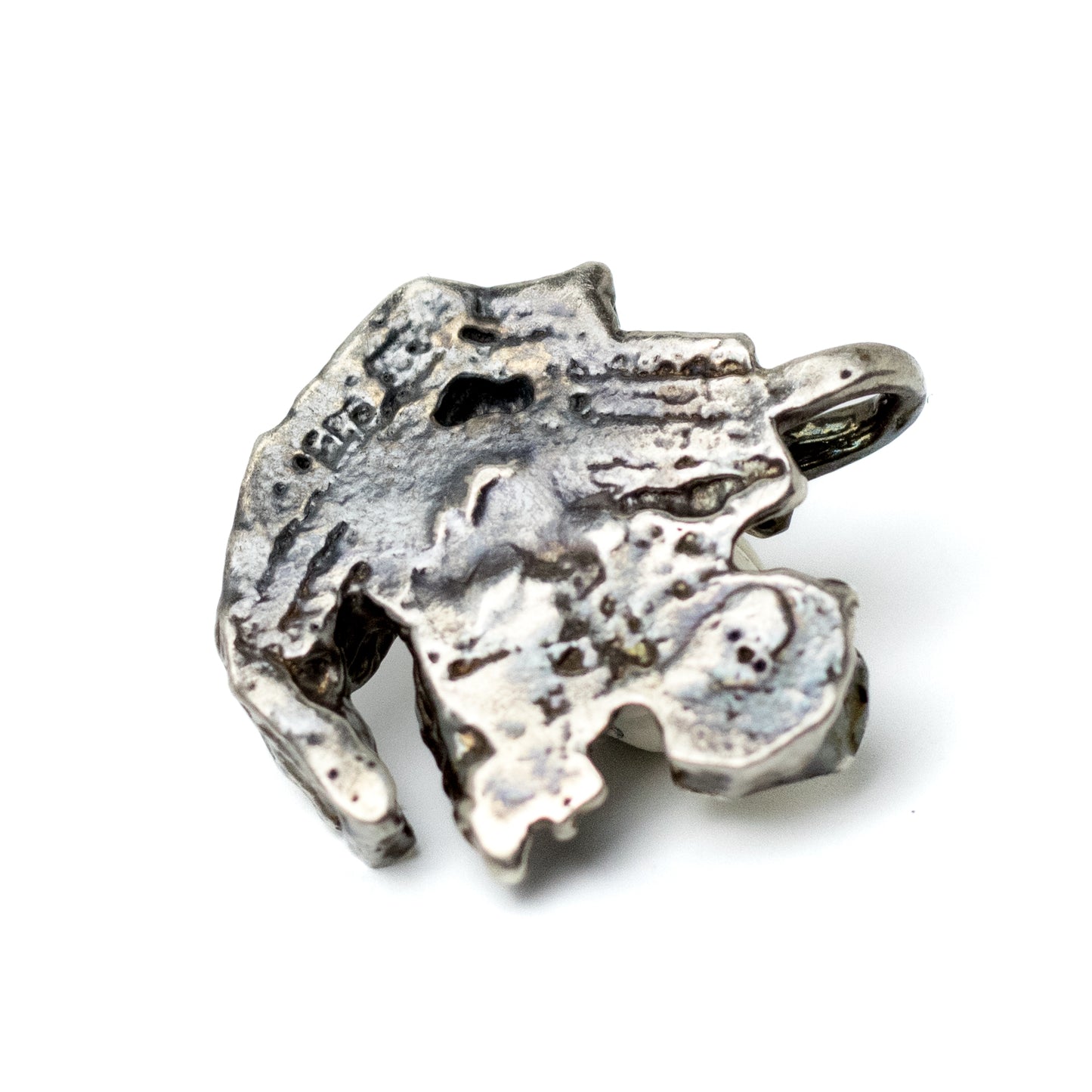 Vintage Brutalist Silver Pendant with Moonstone