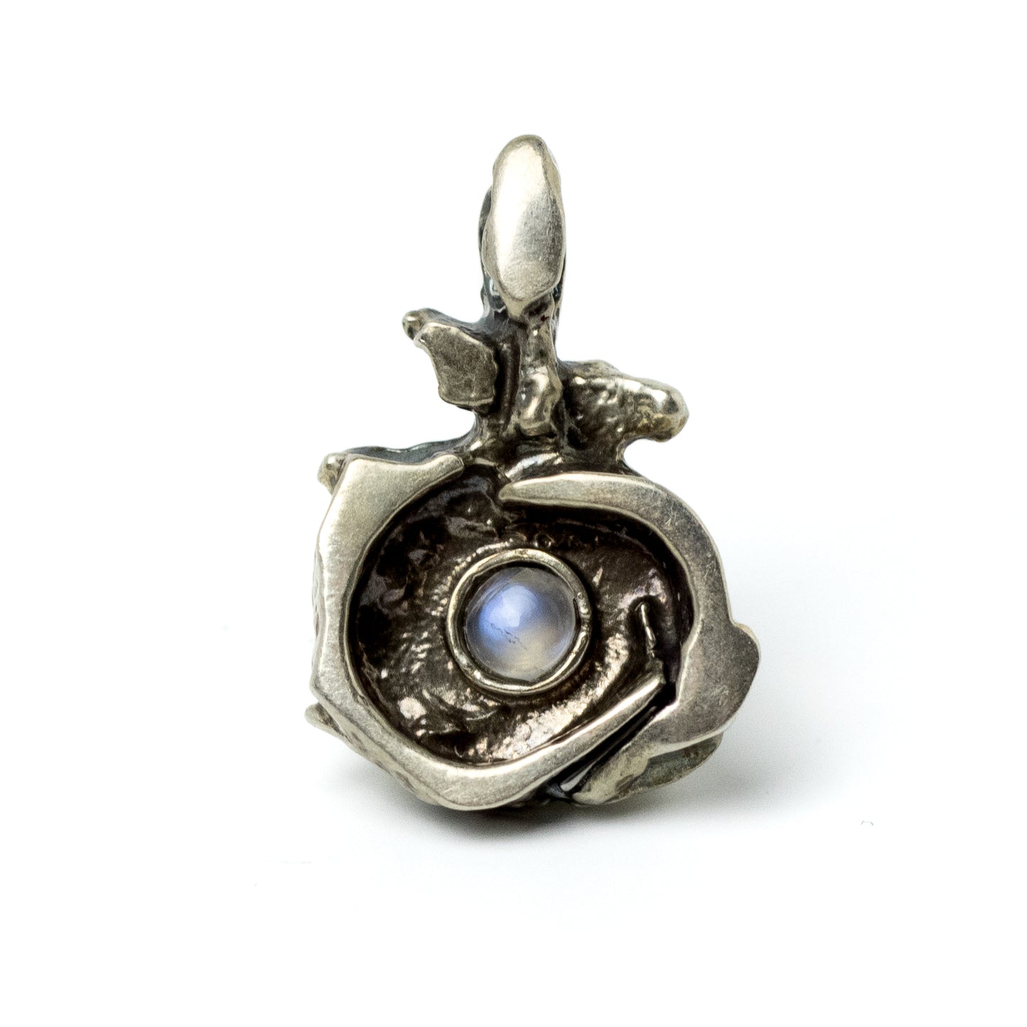 Vintage Brutalist Silver Rose Pendant with Moonstone