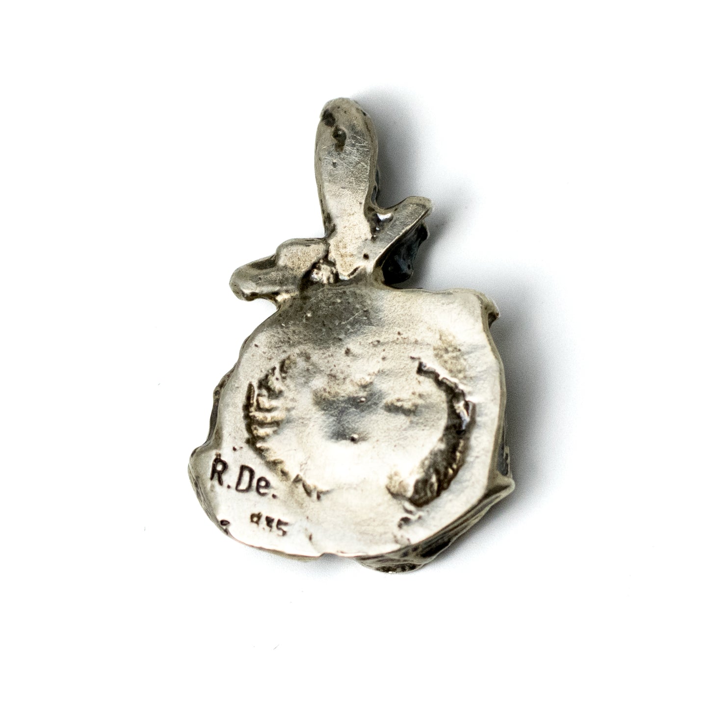 Vintage Brutalist Silver Rose Pendant with Moonstone