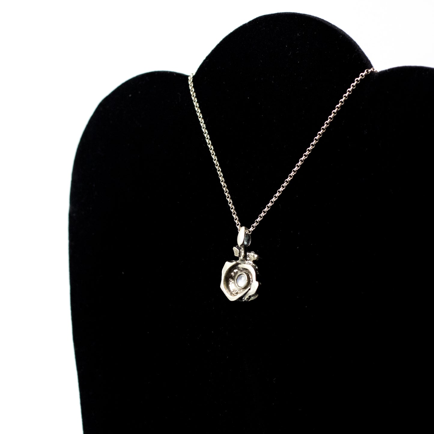 Vintage Brutalist Silver Rose Pendant with Moonstone