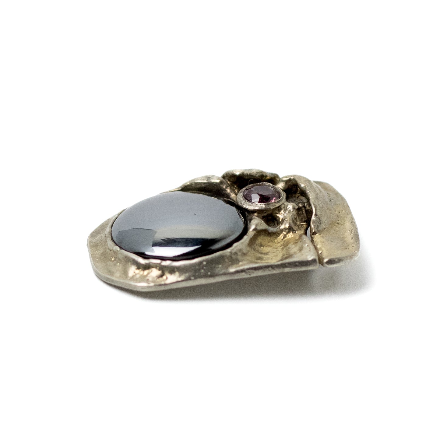 Monika & Burkhard OLY Brutalist Silver Pendant with Bloodstone and Pink Garnet