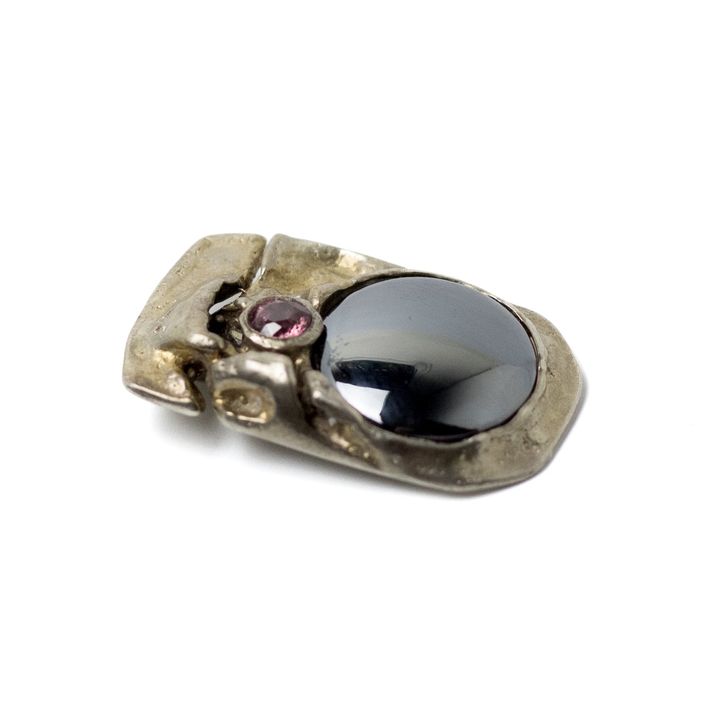 Monika & Burkhard OLY Brutalist Silver Pendant with Bloodstone and Pink Garnet