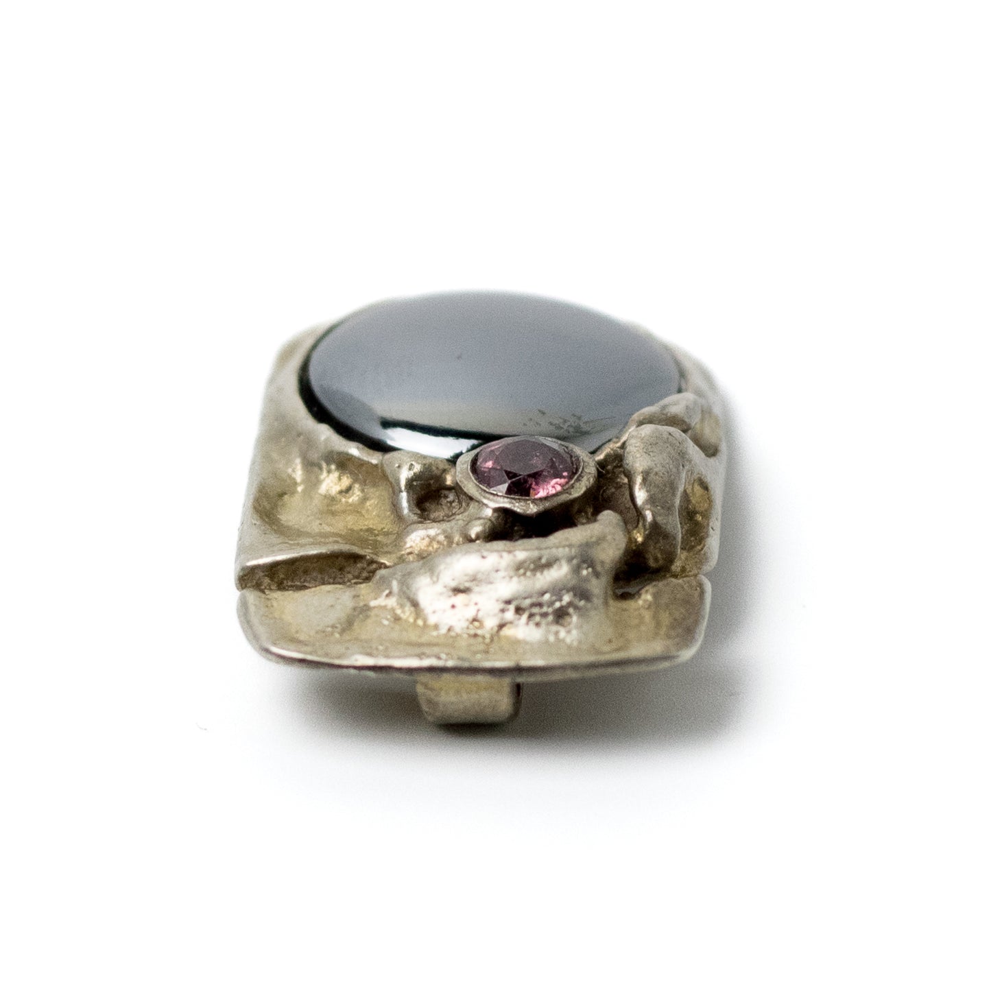 Monika & Burkhard OLY Brutalist Silver Pendant with Bloodstone and Pink Garnet