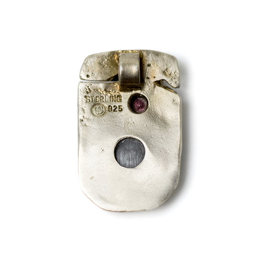 Monika & Burkhard OLY Brutalist Silver Pendant with Bloodstone and Pink Garnet