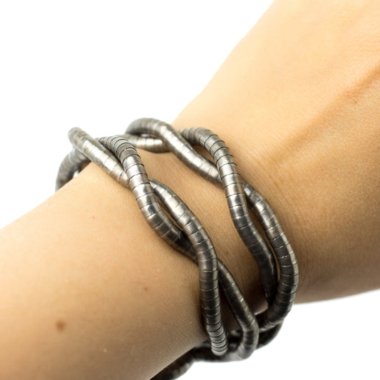 Vintage 1980s Silver Tone Malleable Snake Brutalist Necklace