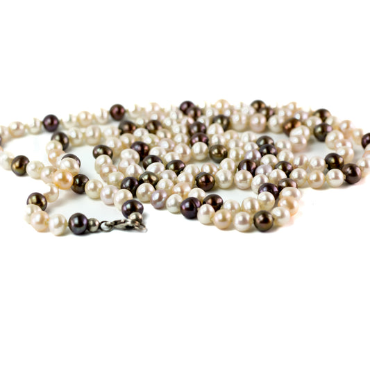 Long Knotted Pearl Necklace With Silver Clasp, 120 Cm