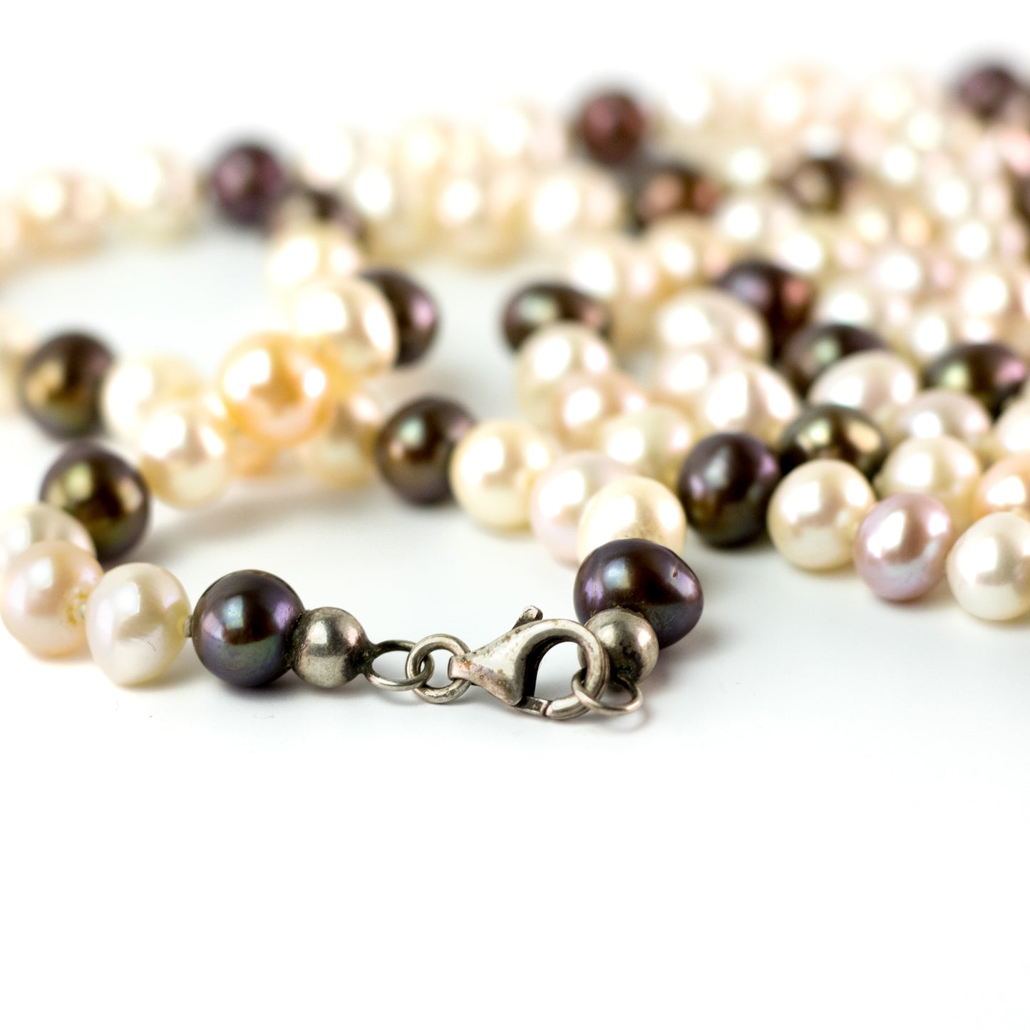 Long Knotted Pearl Necklace With Silver Clasp, 120 Cm