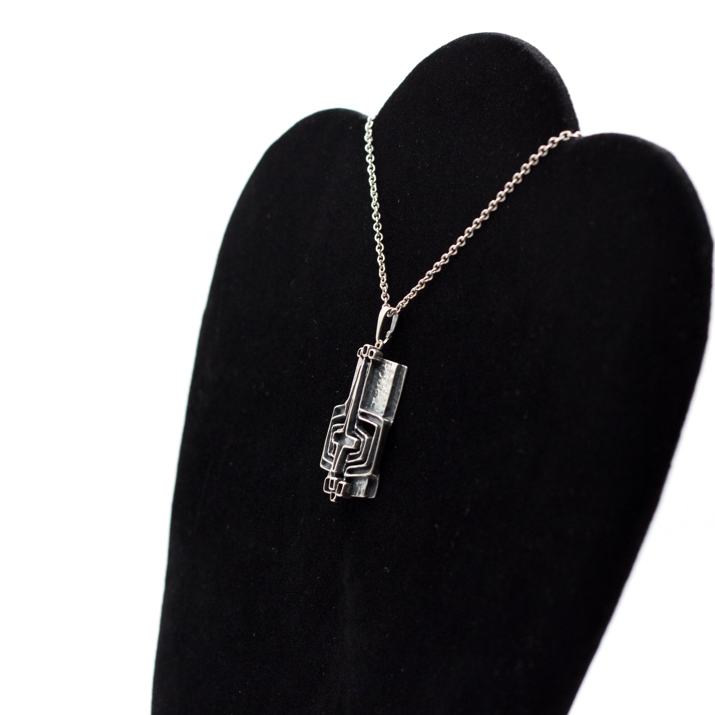 TEKA Brutalist Silver Pendant with Vintage Modernist Geometric Design
