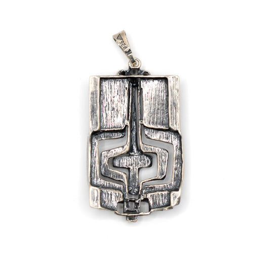 Pendentif TEKA brutaliste en argent au motif géométrique moderniste vintage
