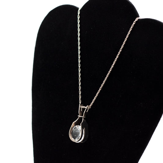 Collier pendentif vintage en argent finlandais et cristal de roche par Kultaseppä Salovaara