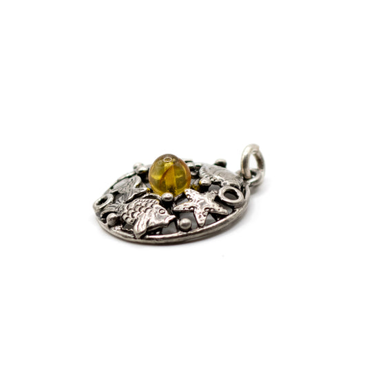 Fischland Sea Life Silver Pendant with Amber by Georg Kramer