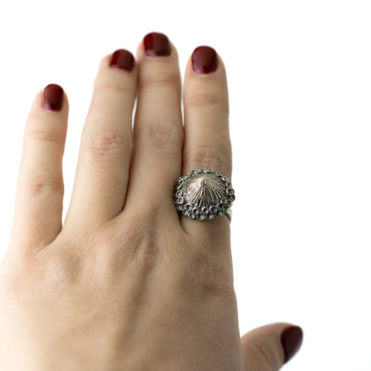 TEKA Germany Vintage Brutalist Silver Ring with Mushroom Design