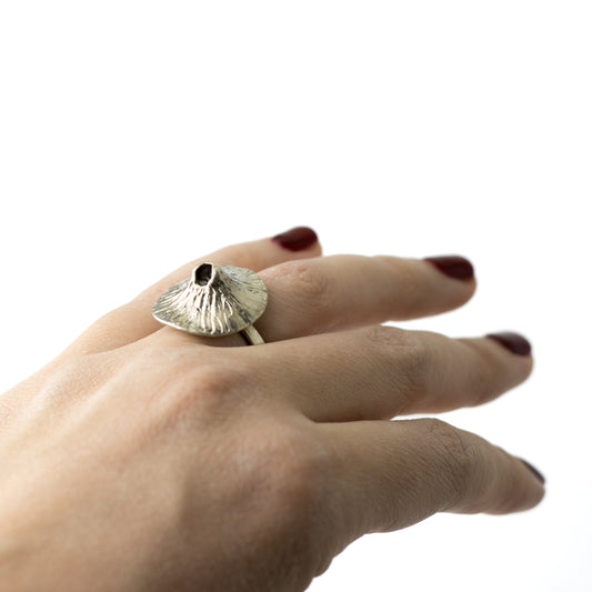 TEKA Germany Vintage Brutalist Silver Ring with Mushroom Design