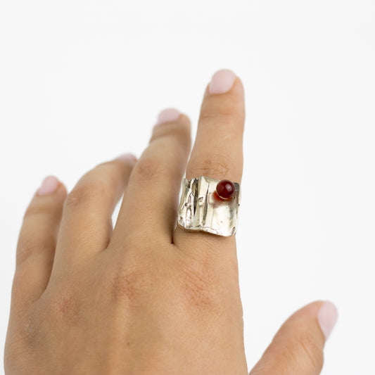 TEKA Theodor Klotz Vintage Silver Ring with Carnelian Sphere
