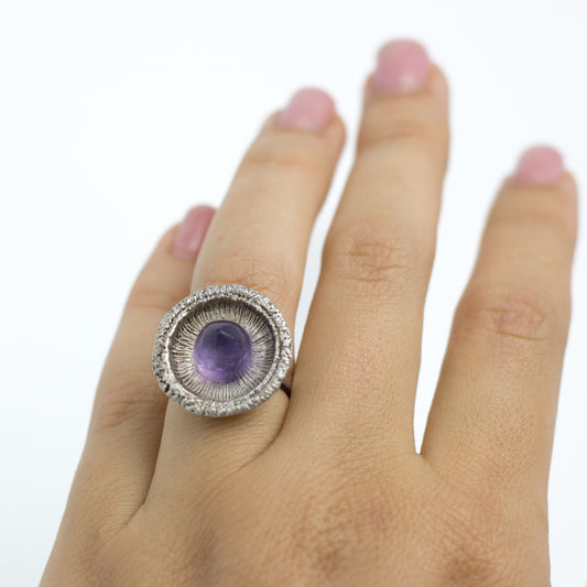 Theodor Fahrner Vintage Brutalist Silver Ring with Amethyst