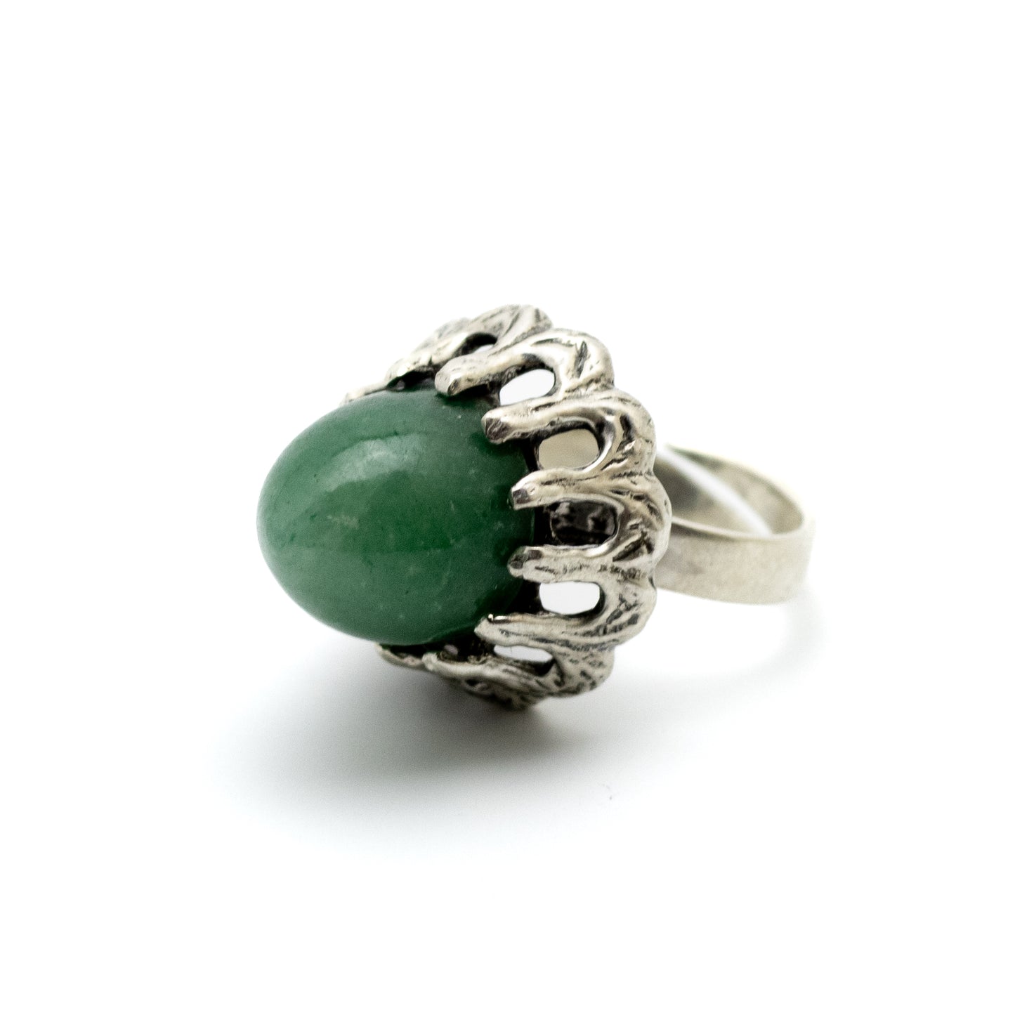 Theodor Fahrner Vintage Brutalist Silver Ring with Dyed Green Quartz