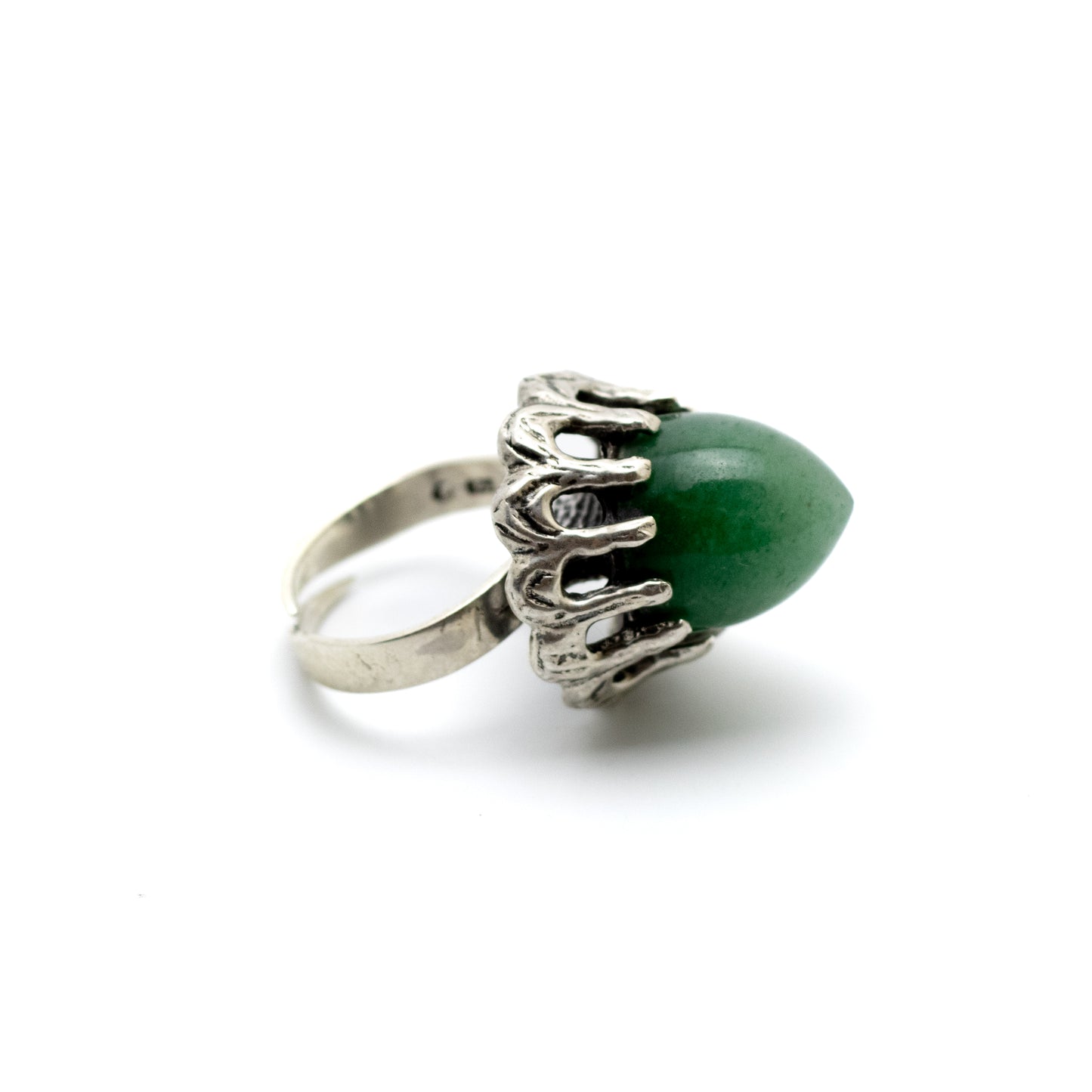 Theodor Fahrner Vintage Brutalist Silver Ring with Dyed Green Quartz