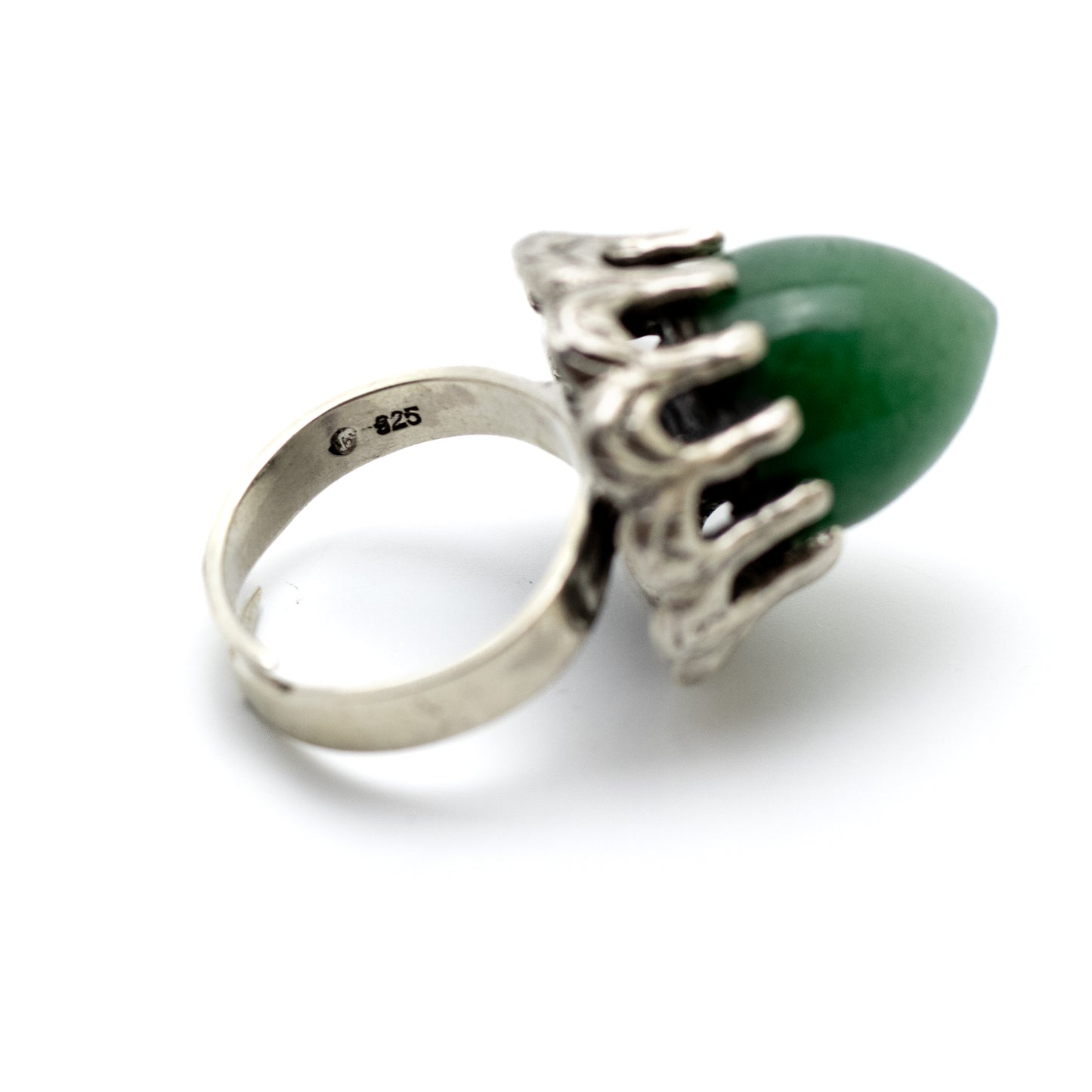 Theodor Fahrner Vintage Brutalist Silver Ring with Dyed Green Quartz
