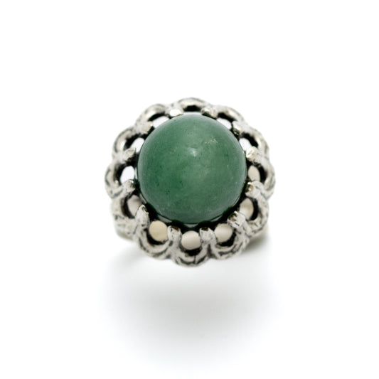 Theodor Fahrner Vintage Brutalist Silver Ring with Dyed Green Quartz