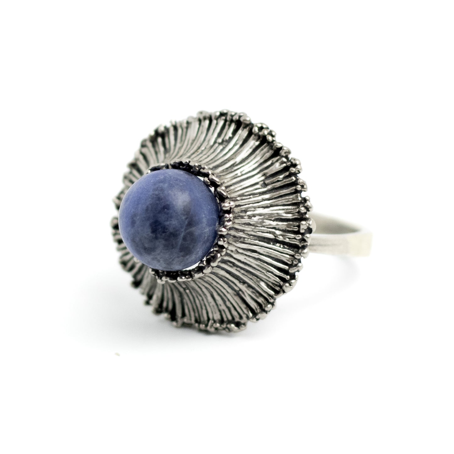 Theodor Fahrner Brutalist Sterling Silver Ring with Matte Sodalite