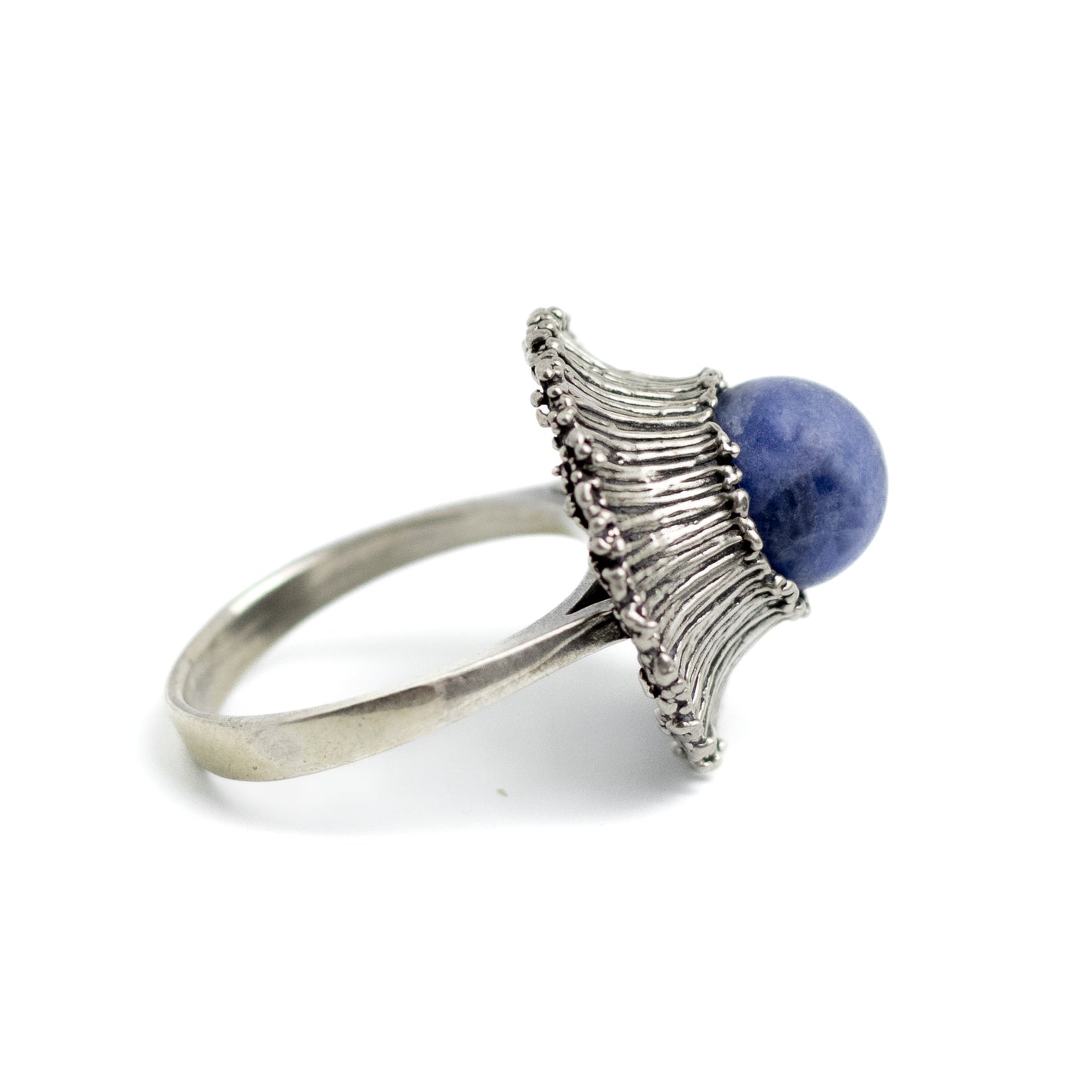 Theodor Fahrner Brutalist Sterling Silver Ring with Matte Sodalite