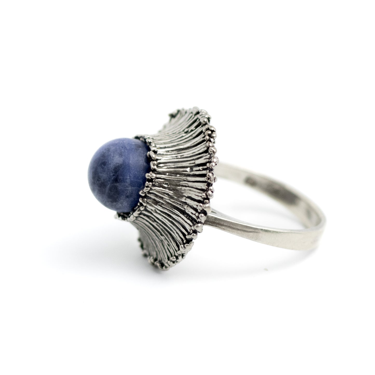 Theodor Fahrner Brutalist Sterling Silver Ring with Matte Sodalite