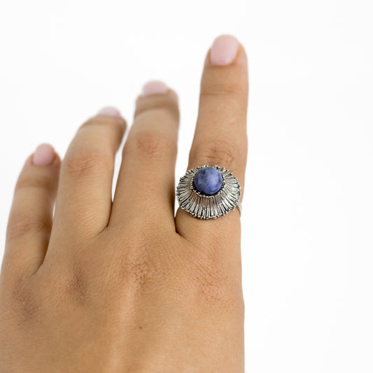 Theodor Fahrner Brutalist Sterling Silver Ring with Matte Sodalite