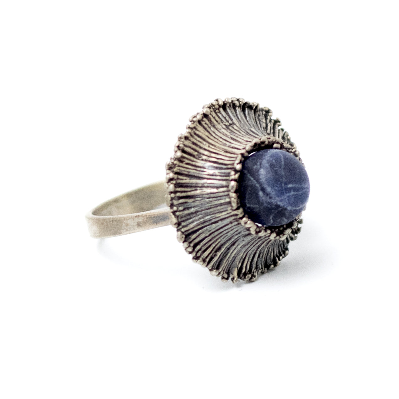 Theodor Fahrner Brutalist Sterling Silver Ring with Matte Sodalite