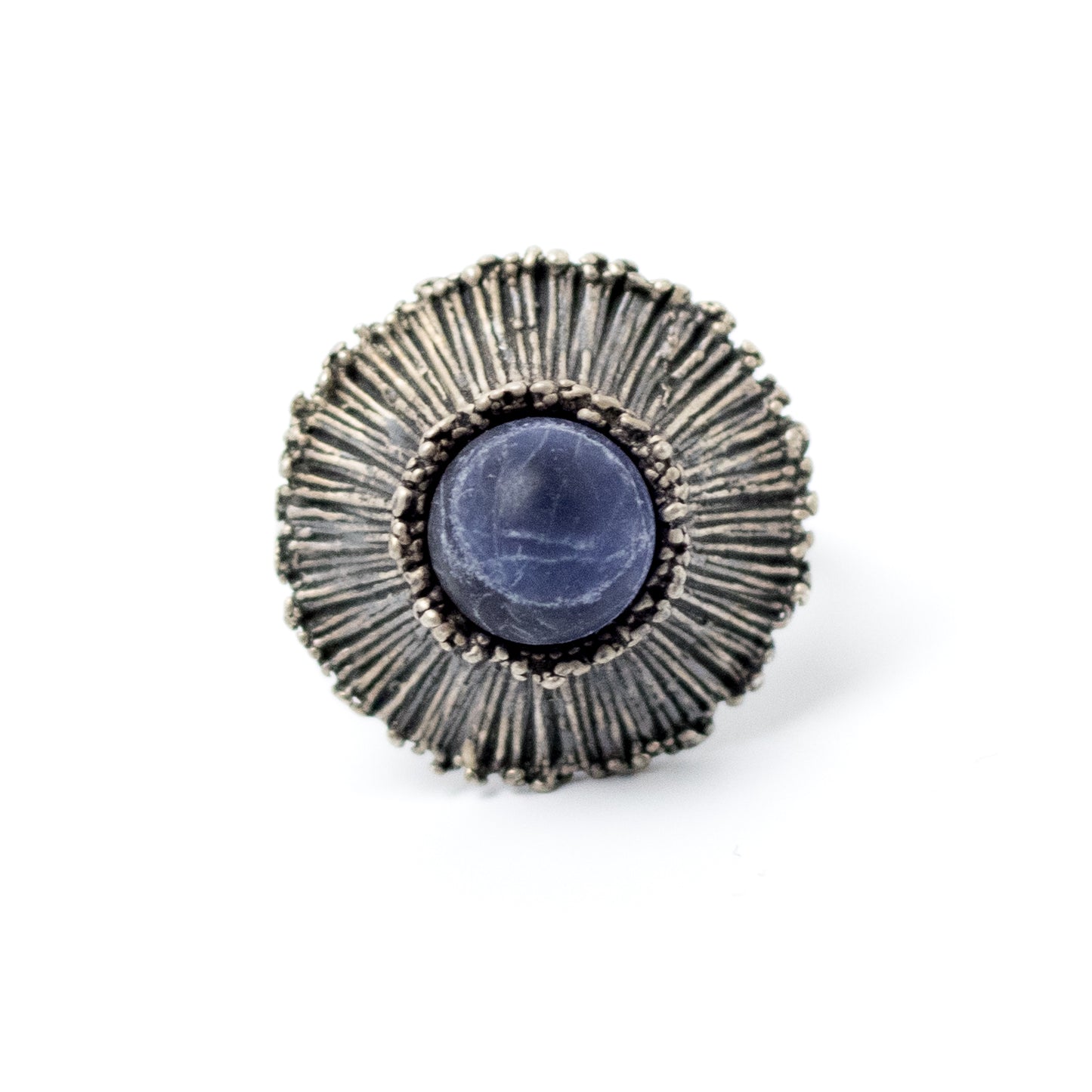 Theodor Fahrner Brutalist Sterling Silver Ring with Matte Sodalite