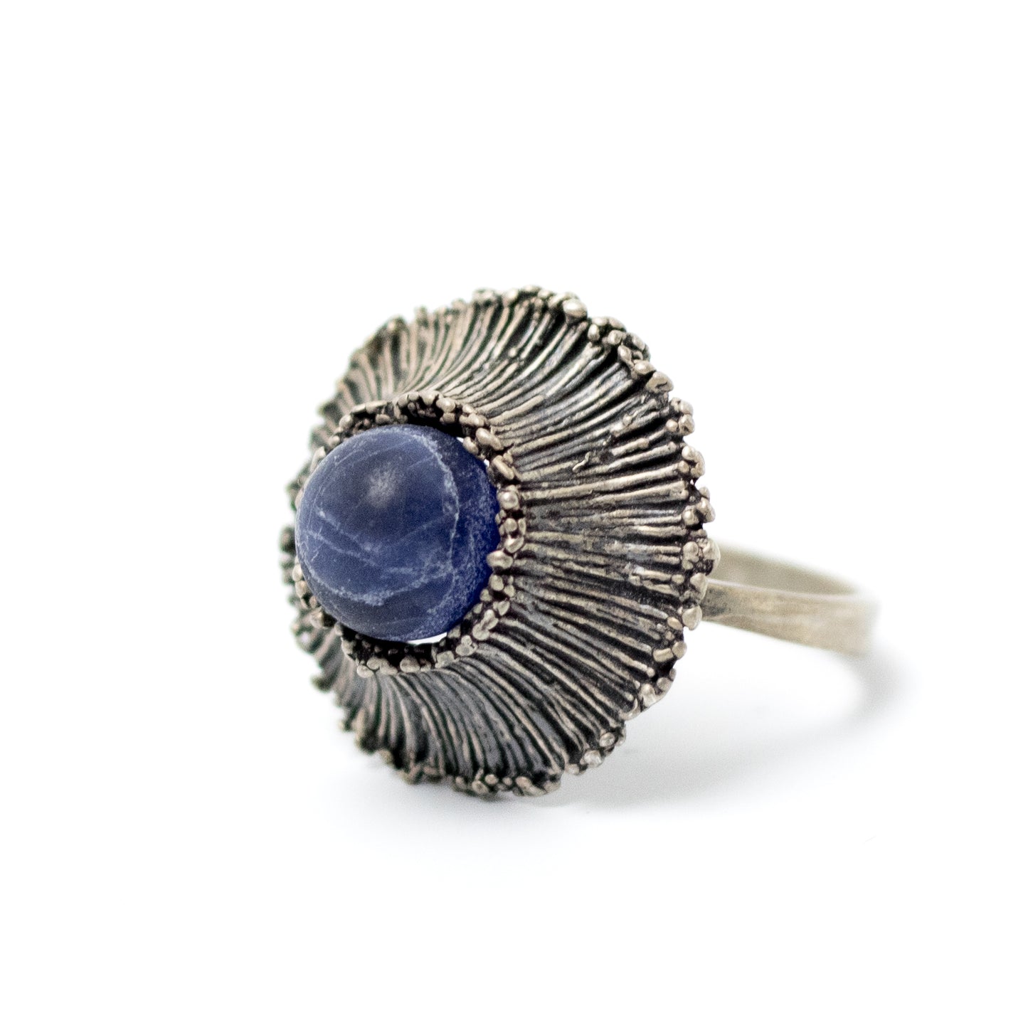 Theodor Fahrner Brutalist Sterling Silver Ring with Matte Sodalite