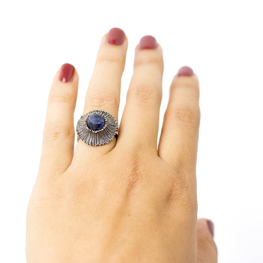 Theodor Fahrner Brutalist Sterling Silver Ring with Matte Sodalite