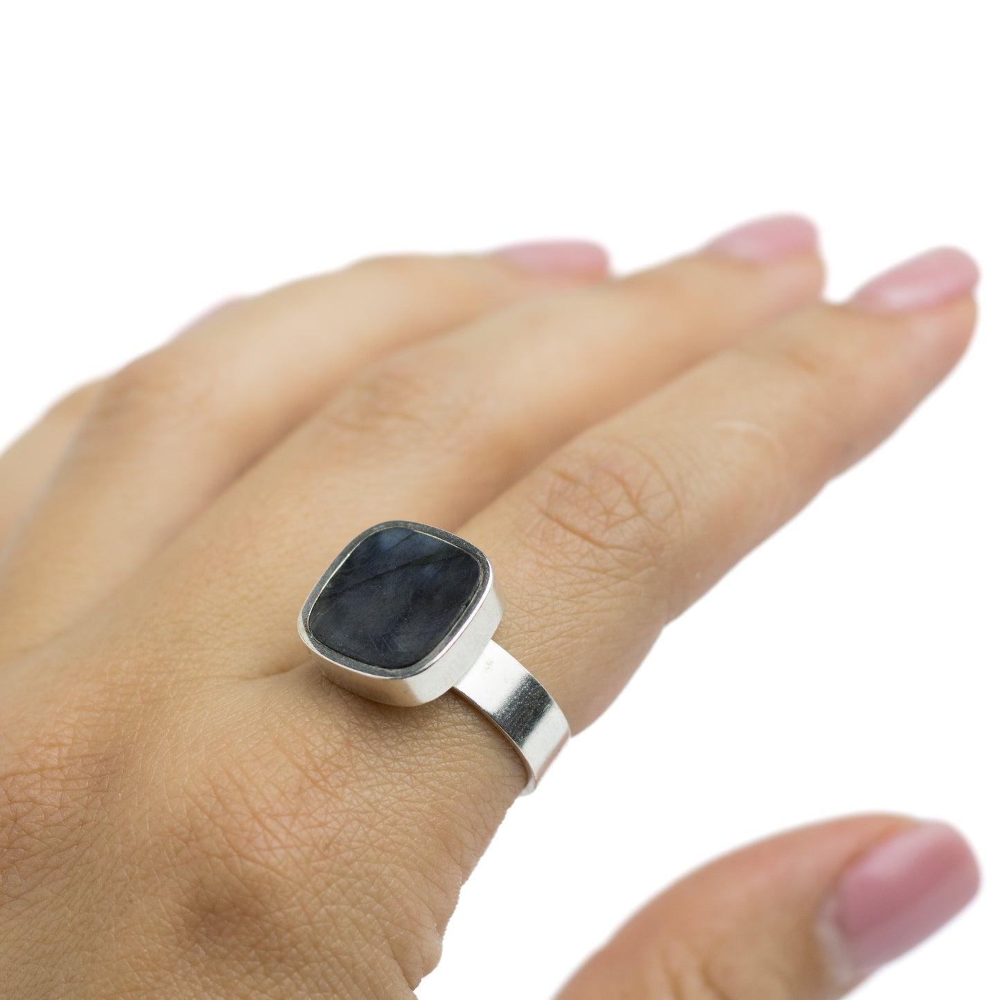 Kupittaan Kulta vintage Bague en argent moderniste finlandais avec spectrolite