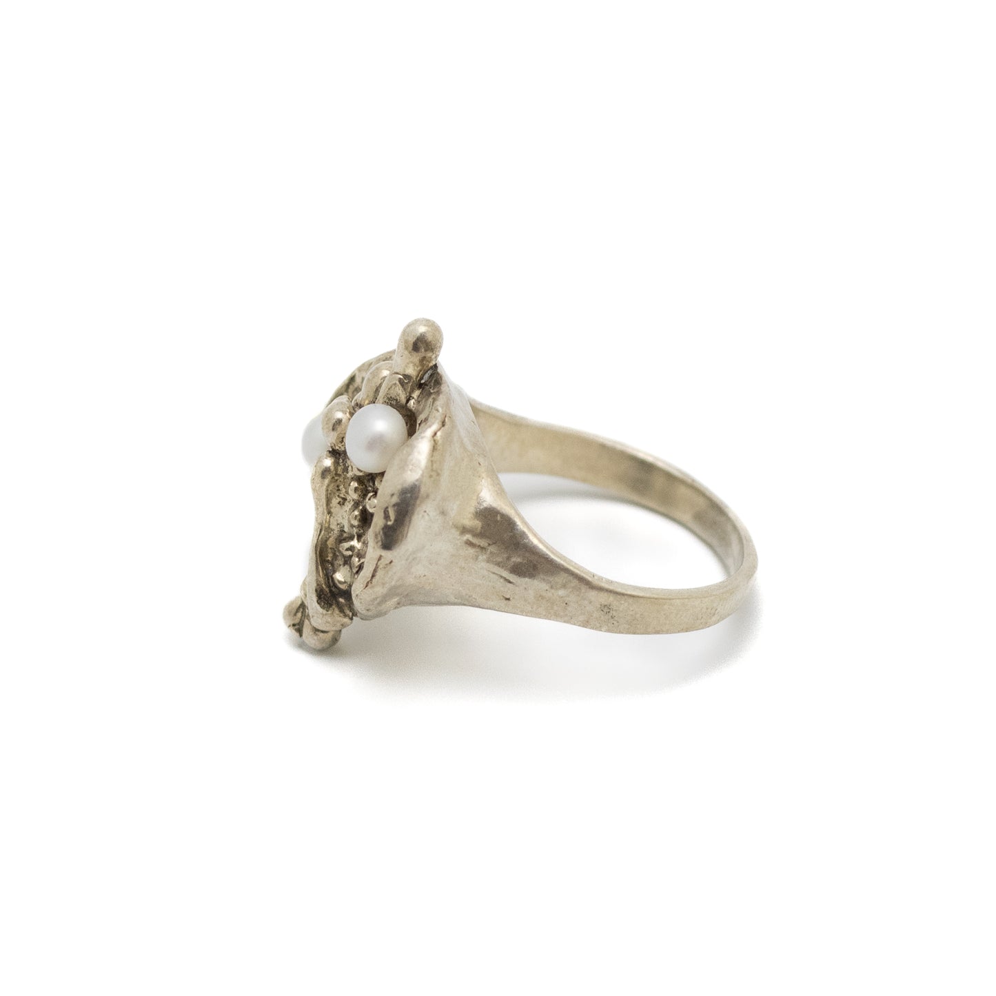 PERLI German Brutalist Vintage Silver Ring with Pearls