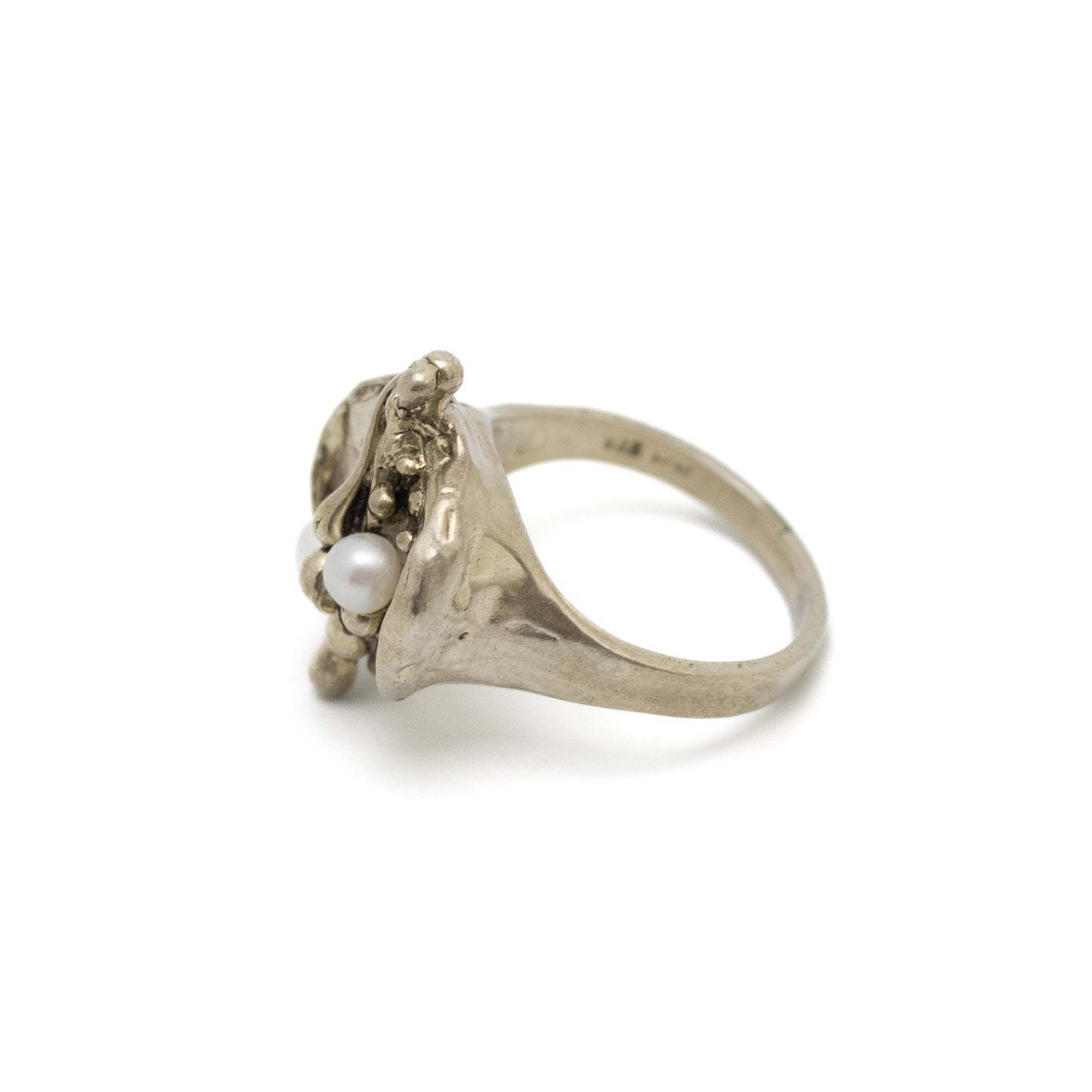 PERLI German Brutalist Vintage Silver Ring with Pearls