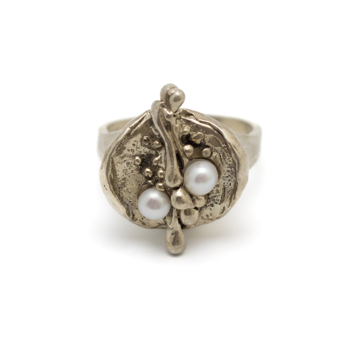 PERLI German Brutalist Vintage Silver Ring with Pearls