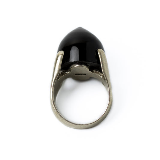 Brutalist Silver Ring with Large Onyx Spiky Stone